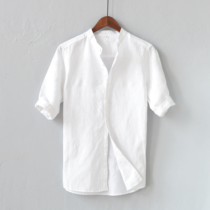 Casual Linen Shirt Relaxed Fit Mandarin Collar - EasyApparels
