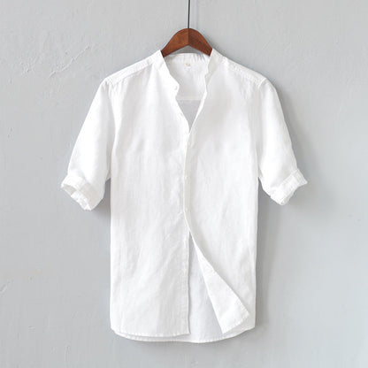 Casual Linen Shirt Relaxed Fit Mandarin Collar - EasyApparels