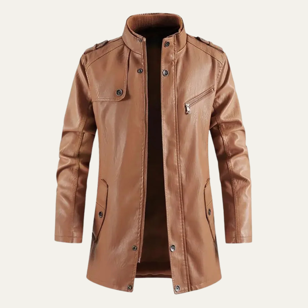 Warm Fleece Lined Genuine Leather Mens Jacket
