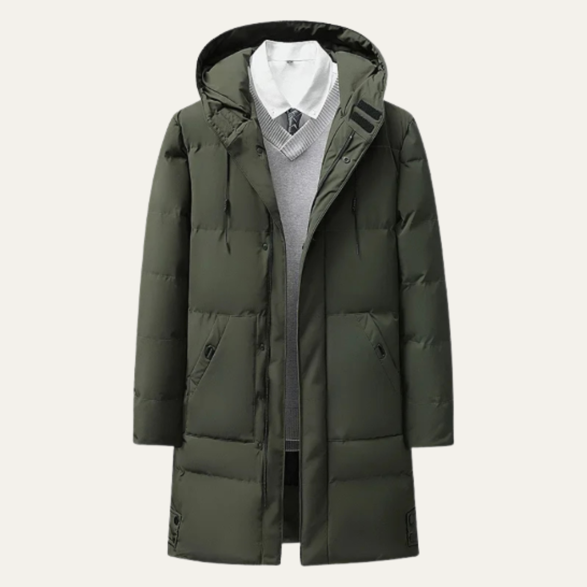 Warm Men's Long Puffer Coat with Cotton Fill