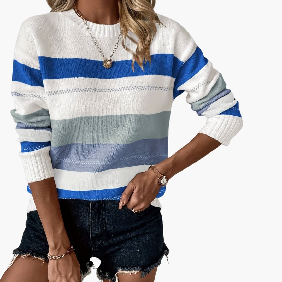 Ladies' Striped Crew Neck Sweater