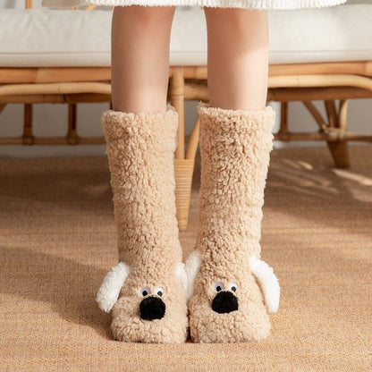 Cozy Fuzzy Sock Slippers with Cute Dog Design