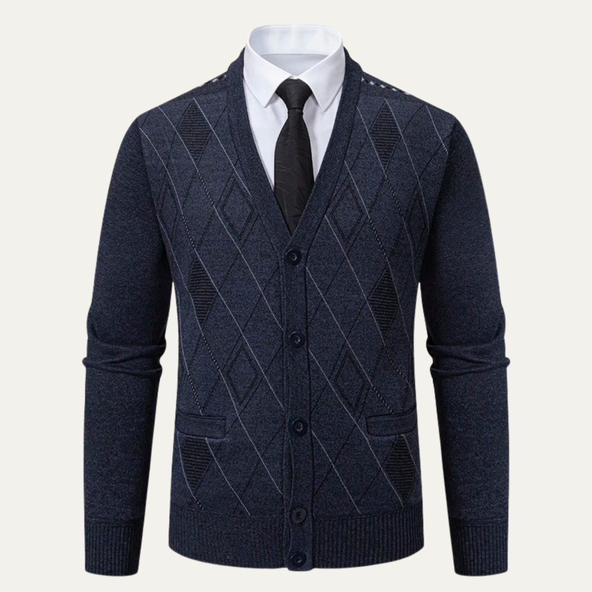 Warm Men's Plaid V Neck Fleece Cardigan Sweater