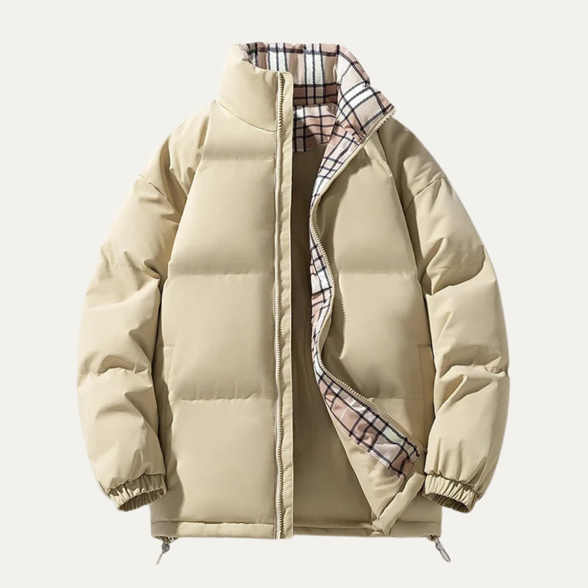 Warm Men's Puffer Coat with Stand Up Collar