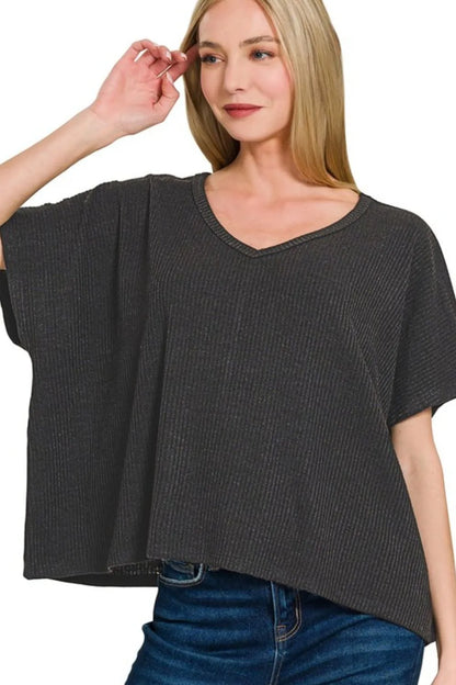 Relaxed Fit Crew Neck Short Sleeve Knit Top - EasyApparels