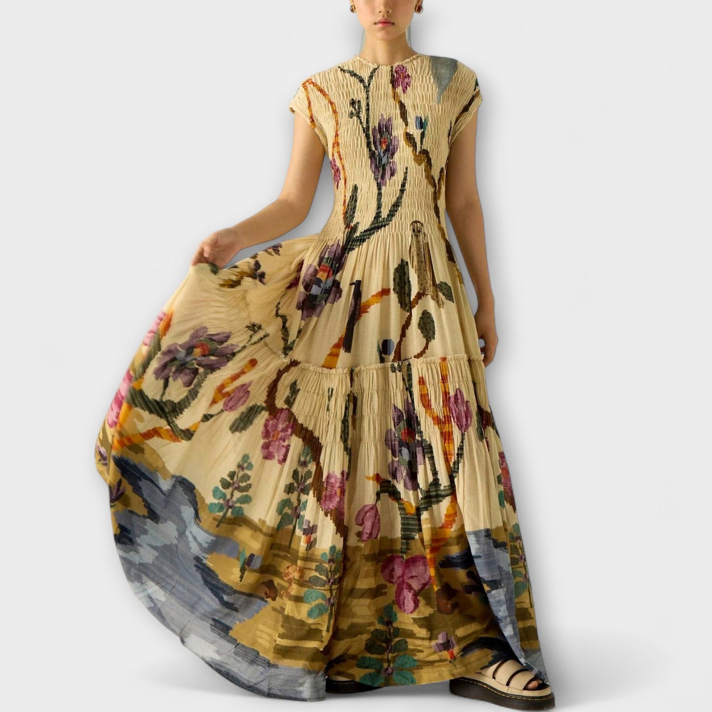 Elegant Floral Long Evening Dress for Women - Vossary