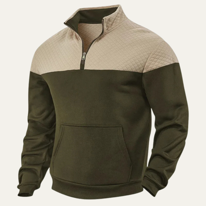 Men's Quilted Colorblock Zip Up Sweater