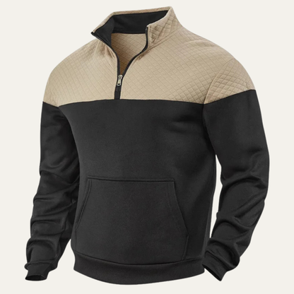 Men's Quilted Colorblock Zip Up Sweater