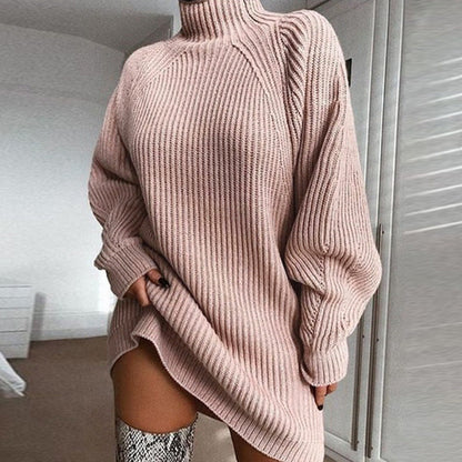 Cozy Women's Turtleneck Sweater Dress Winter Wear
