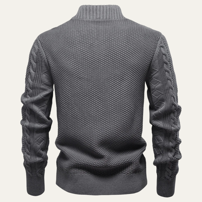 Stylish Men's Thin Cable Knit Zip Sweater