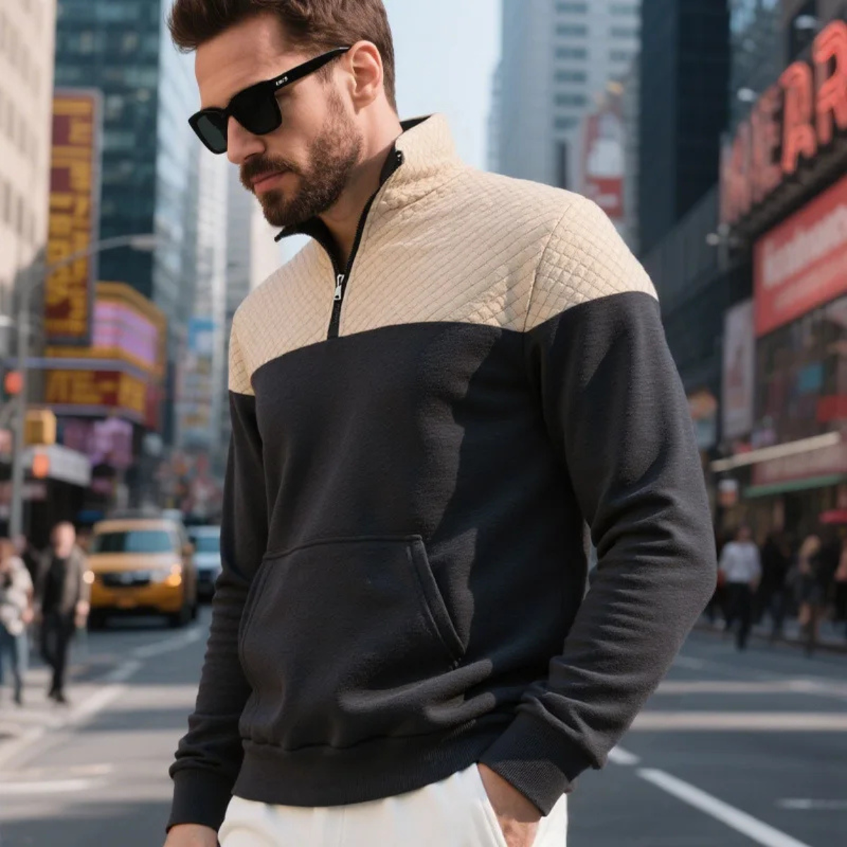 Men's Quilted Colorblock Zip Up Sweater