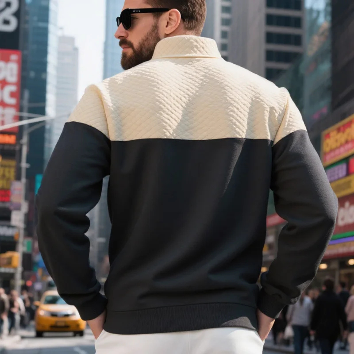 Men's Quilted Colorblock Zip Up Sweater