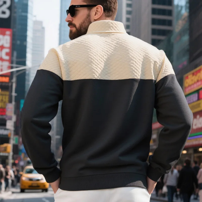 Men's Quilted Colorblock Zip Up Sweater