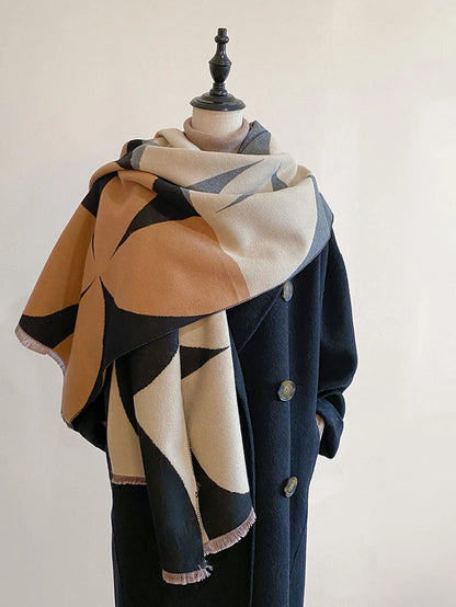 Large Soft Reversible Plaid Cashmere Scarf