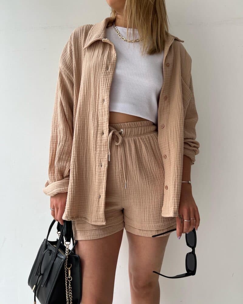 Comfy Cotton Button Front Shirt and Shorts Set - EasyApparels