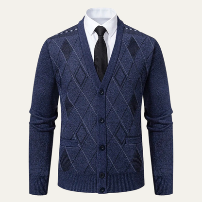 Warm Men's Plaid V Neck Fleece Cardigan Sweater