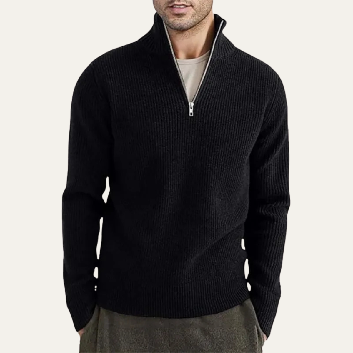 Men's Thick Crew Neck Half Zip Sweater