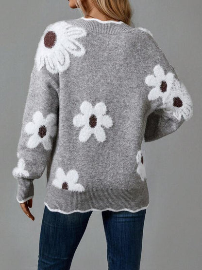 Pretty Floral Knit Sweater