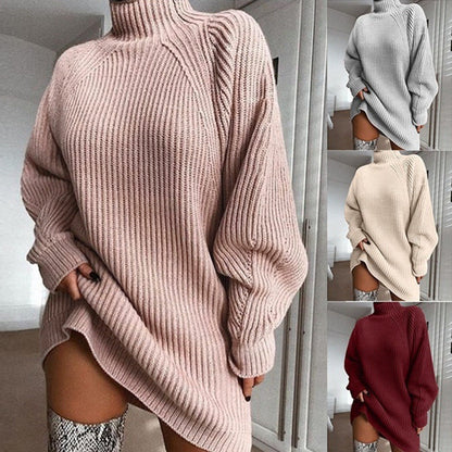 Cozy Women's Turtleneck Sweater Dress Winter Wear - Luxicro