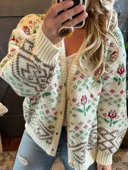 Colorful Print Open Front Cardigan - EasyApparels