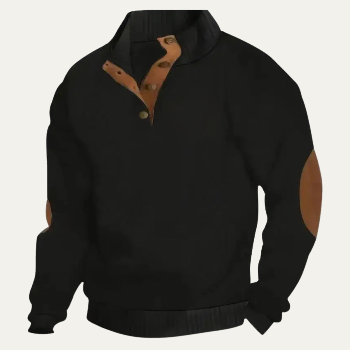 Warm Mens Plaid Fleece Pullover with Leather Elbow Patches