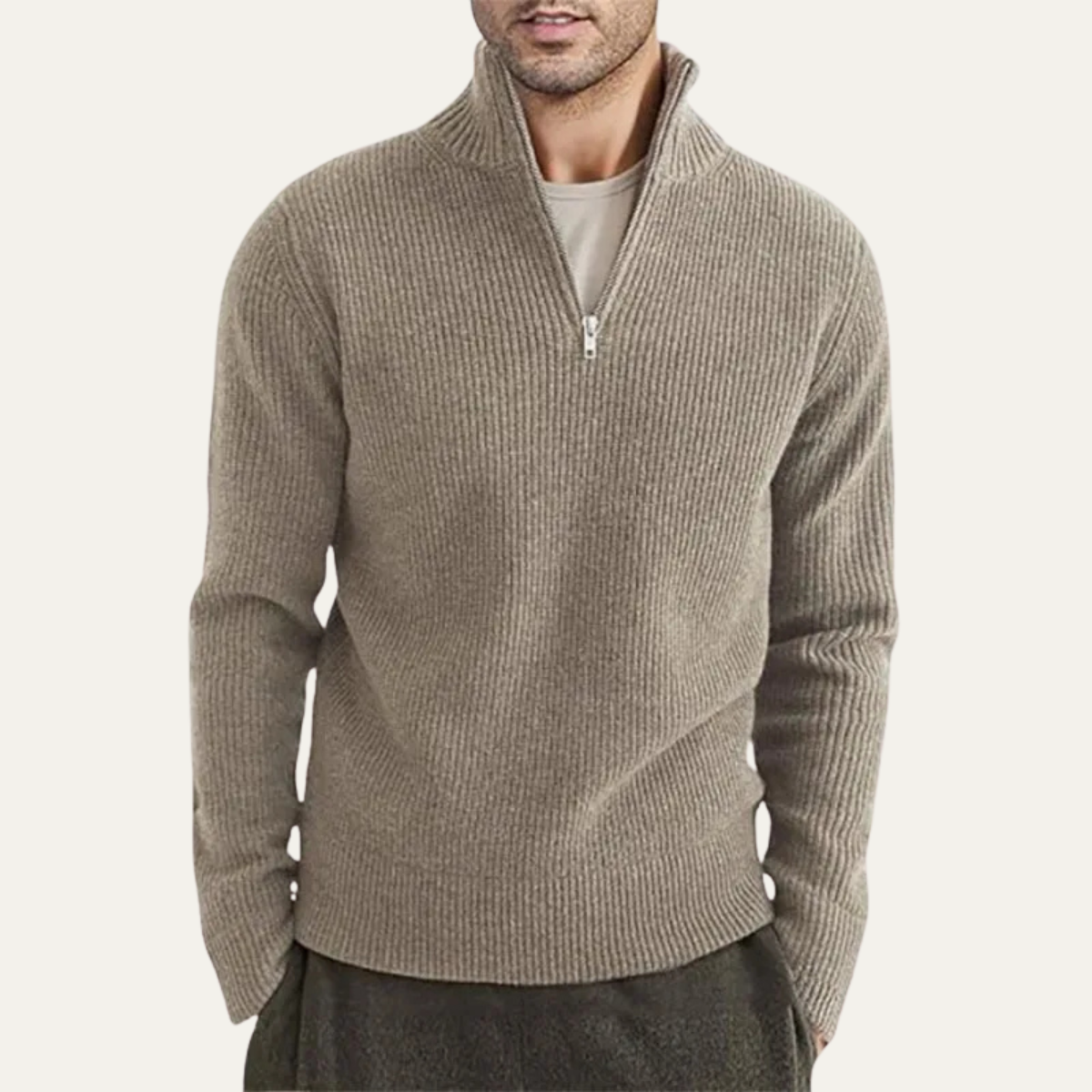 Men's Thick Crew Neck Half Zip Sweater