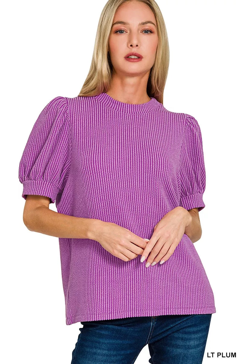 Textured Puffed Sleeve Women's Blouse - EasyApparels