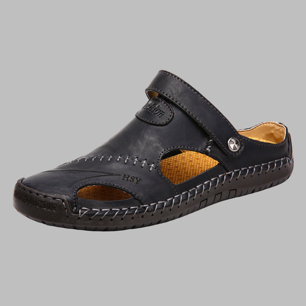 Relaxed Fit Leather Summer Sandals - Vossary