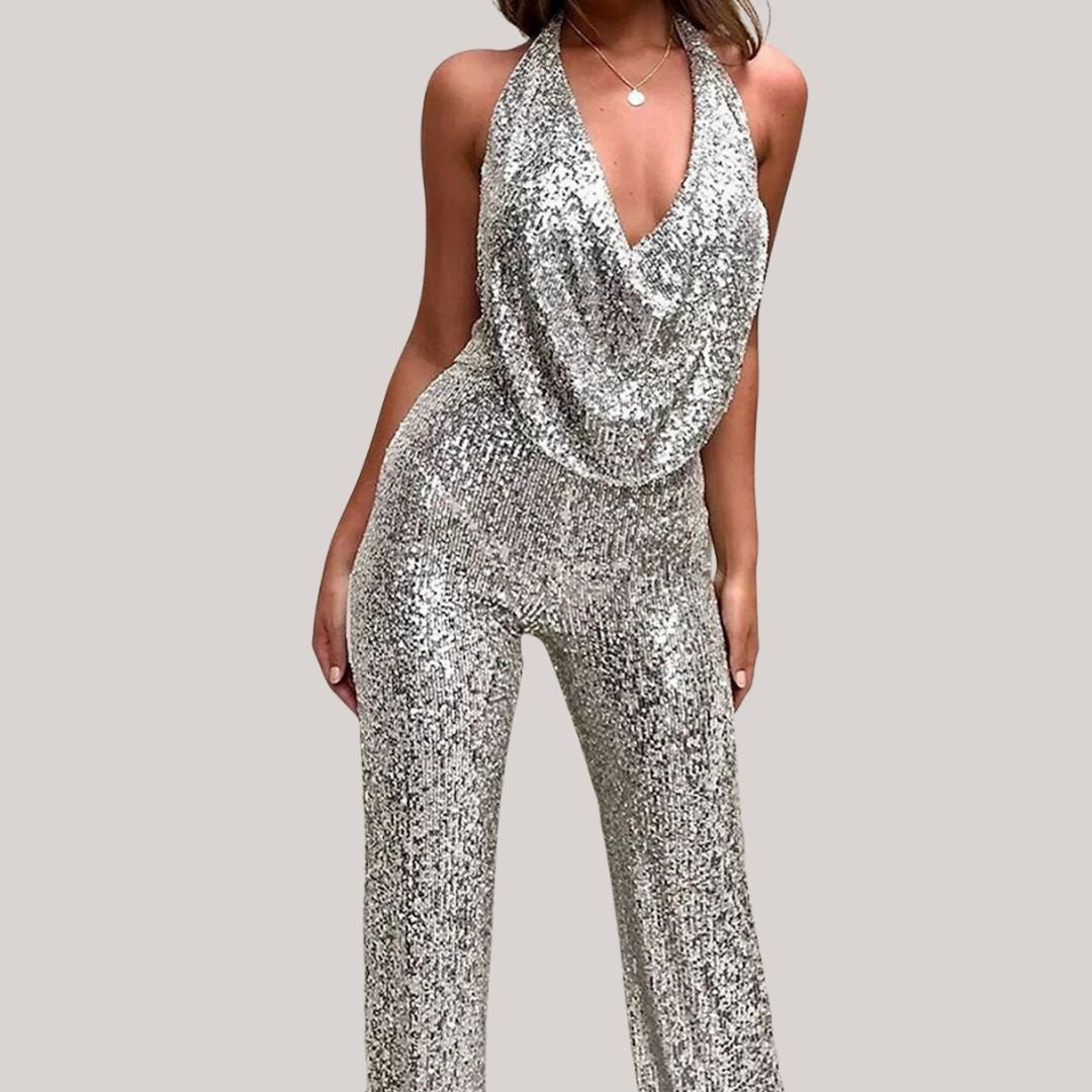 Glittery Sequined Halter Neck Jumpsuit