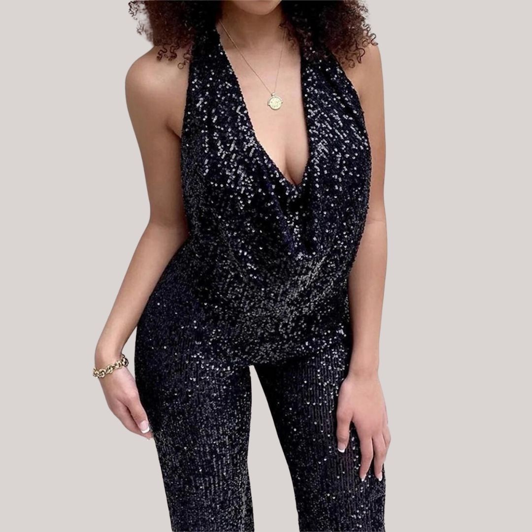 Glittery Sequined Halter Neck Jumpsuit