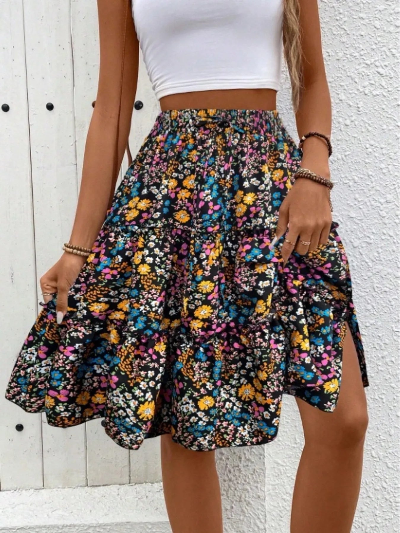 Pretty Patterned Knee Length Skirt