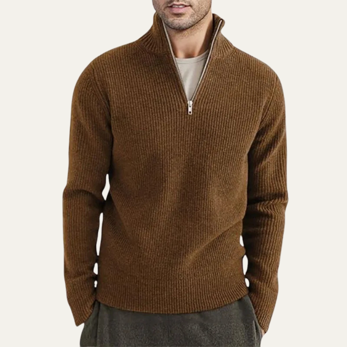 Men's Thick Crew Neck Half Zip Sweater