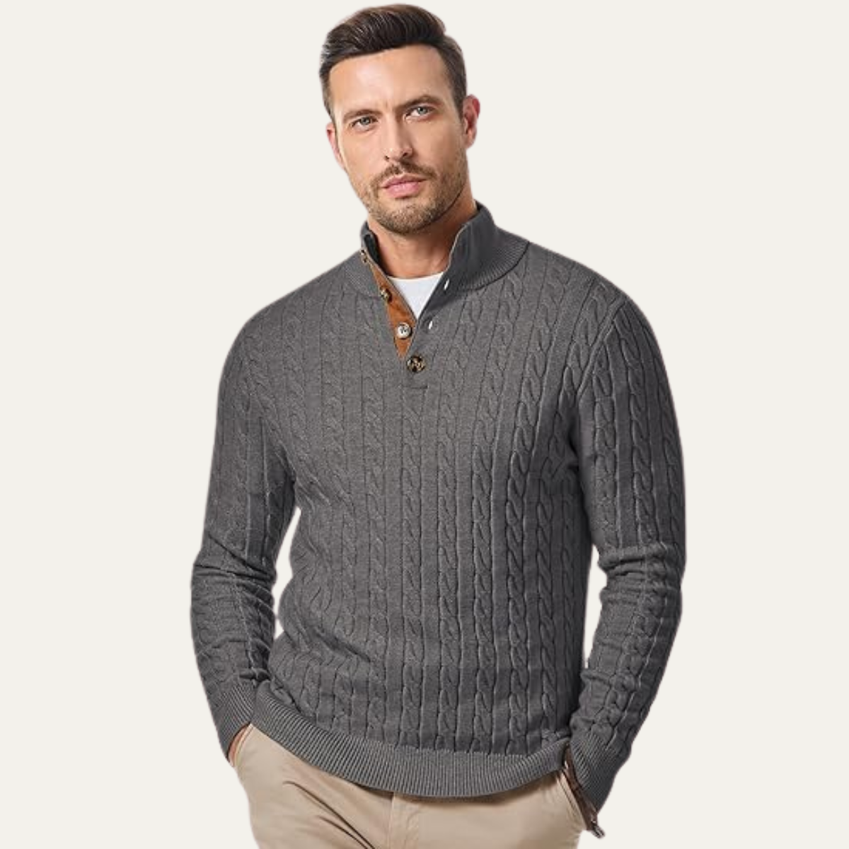 Classic Men's Crew Neck Cable Sweater