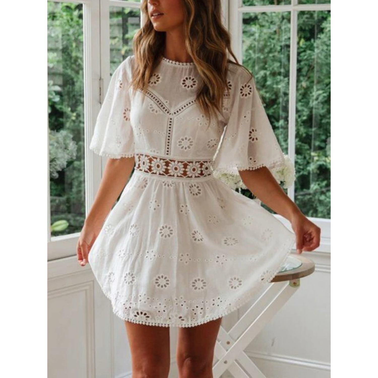Ladies Short Sleeve Round Neck Summer Dress - EasyApparels