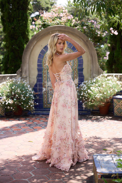 Stylish Peach Print Women's Dress