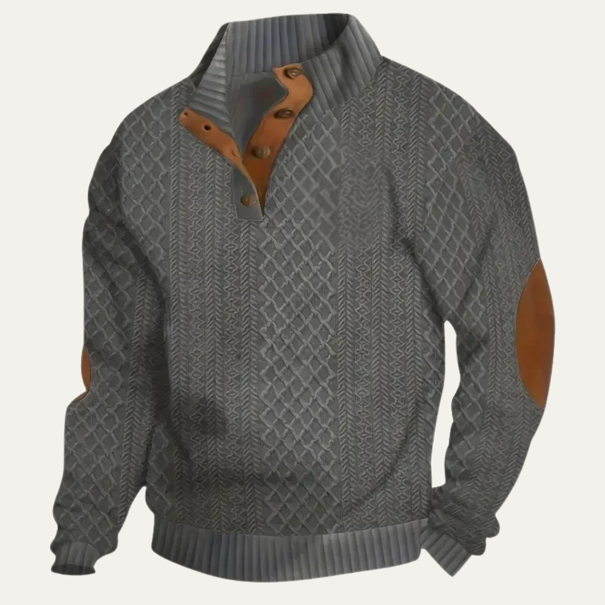 Warm Mens Plaid Fleece Pullover with Leather Elbow Patches