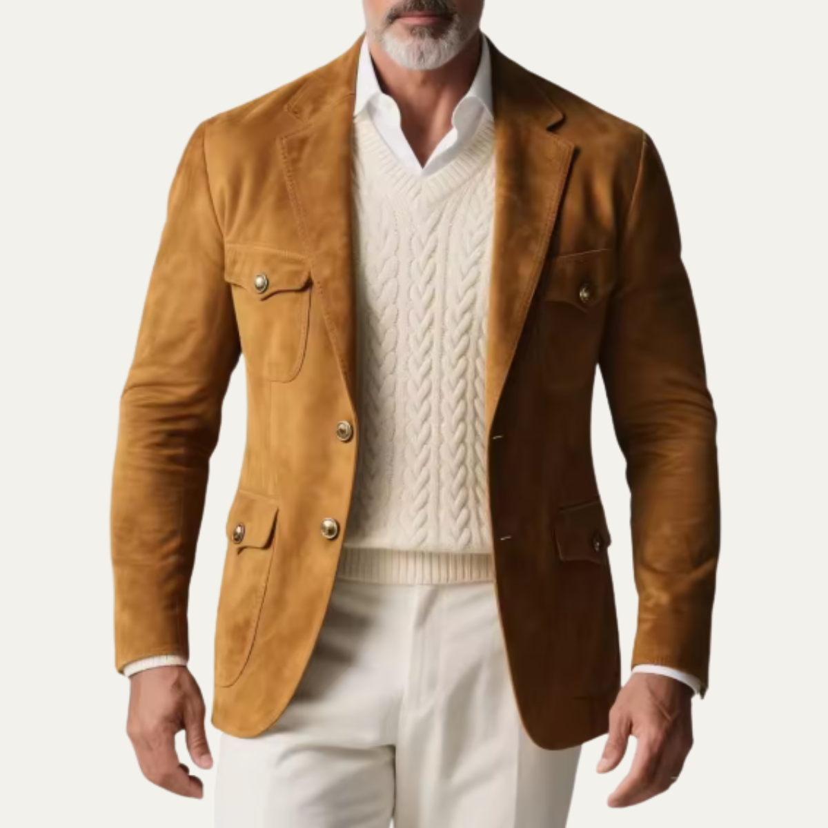 Classic Men's Suede Leather Jacket with Pockets