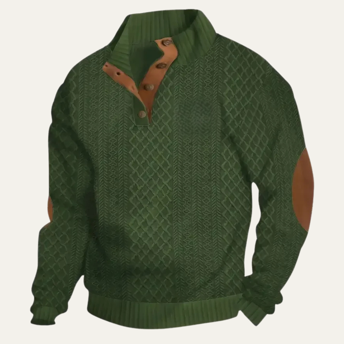 Warm Mens Plaid Fleece Pullover with Leather Elbow Patches