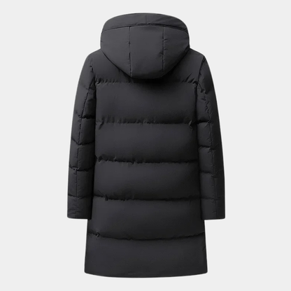 Warm Men's Long Puffer Coat with Cotton Fill