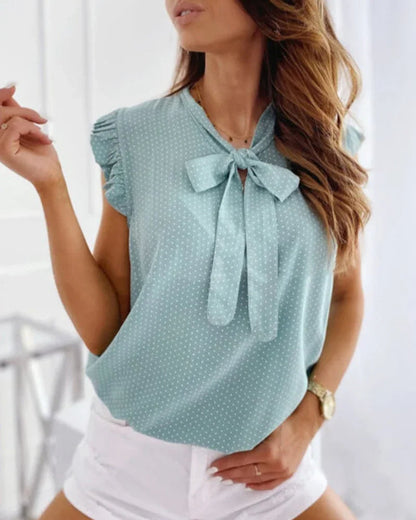 Chic Ruffled Tank Top with Ribbon Accent - Vossary