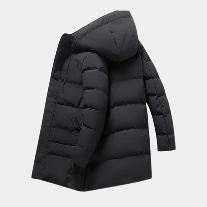Warm Men's Long Puffer Coat with Cotton Fill