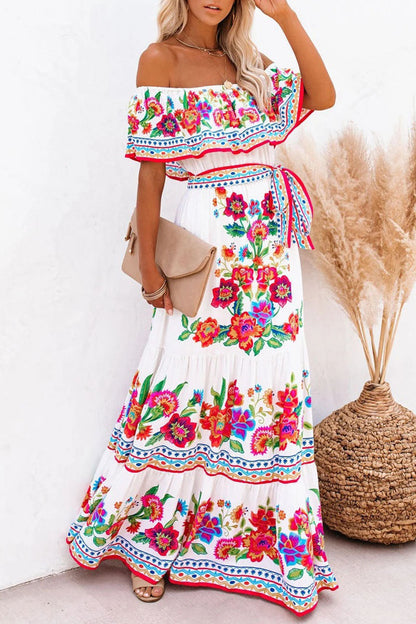 Long Sleeve Floral Maxi Dress with Ruffles - EasyApparels