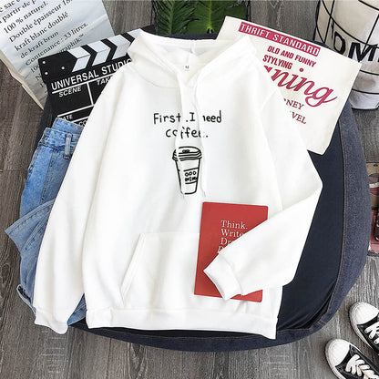 Soft Women's Fleece Hoodie with Coffee Design
