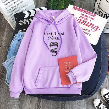 Soft Women's Fleece Hoodie with Coffee Design
