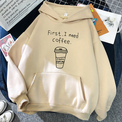 Soft Women's Fleece Hoodie with Coffee Design - Luxicro