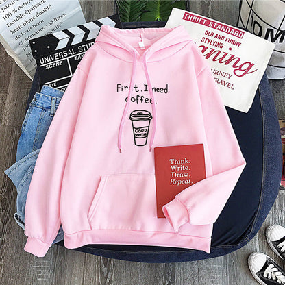 Soft Women's Fleece Hoodie with Coffee Design