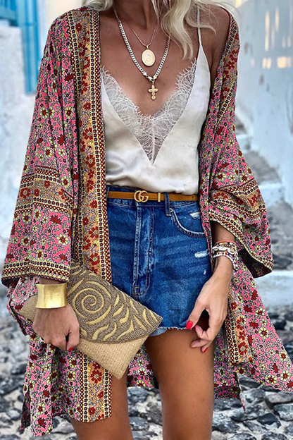 Women's Open Front Cardigan with Floral Loose Fit Sleeves