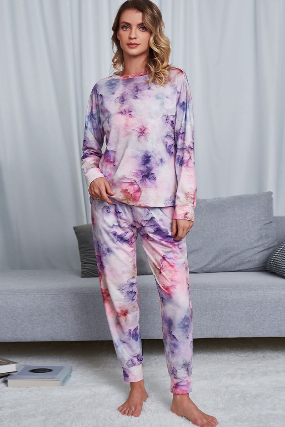 Colorful Dyed Sweatshirt and Elastic Waist Jogger Set