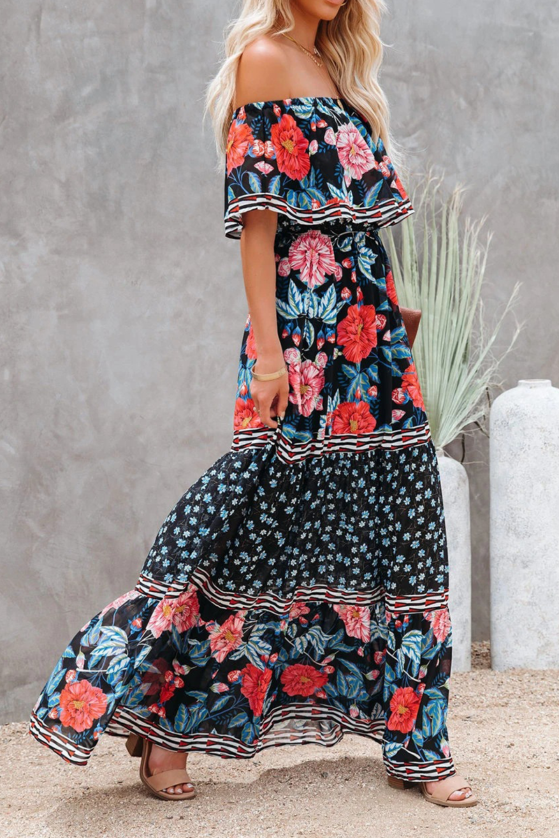 Long Sleeve Floral Maxi Dress with Ruffles