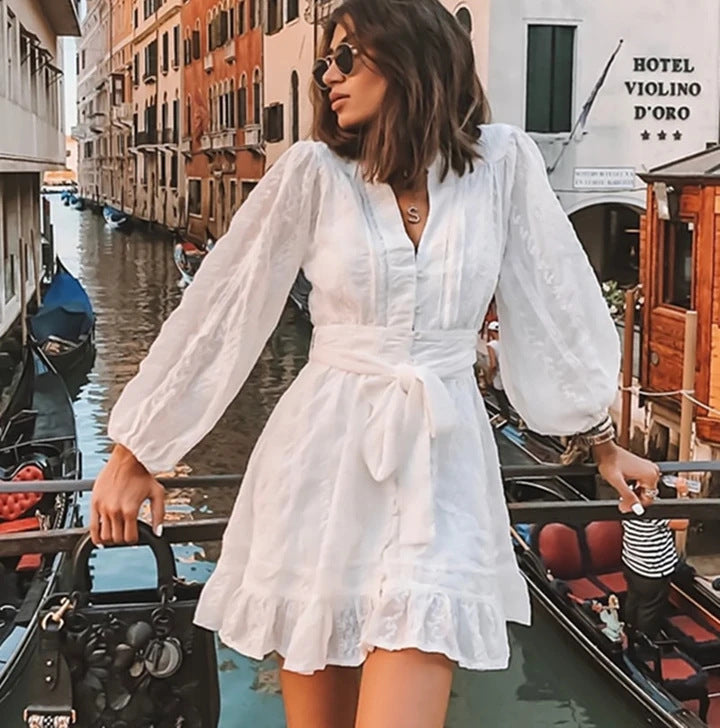 Women's Casual Mini Tie Waist Dress
